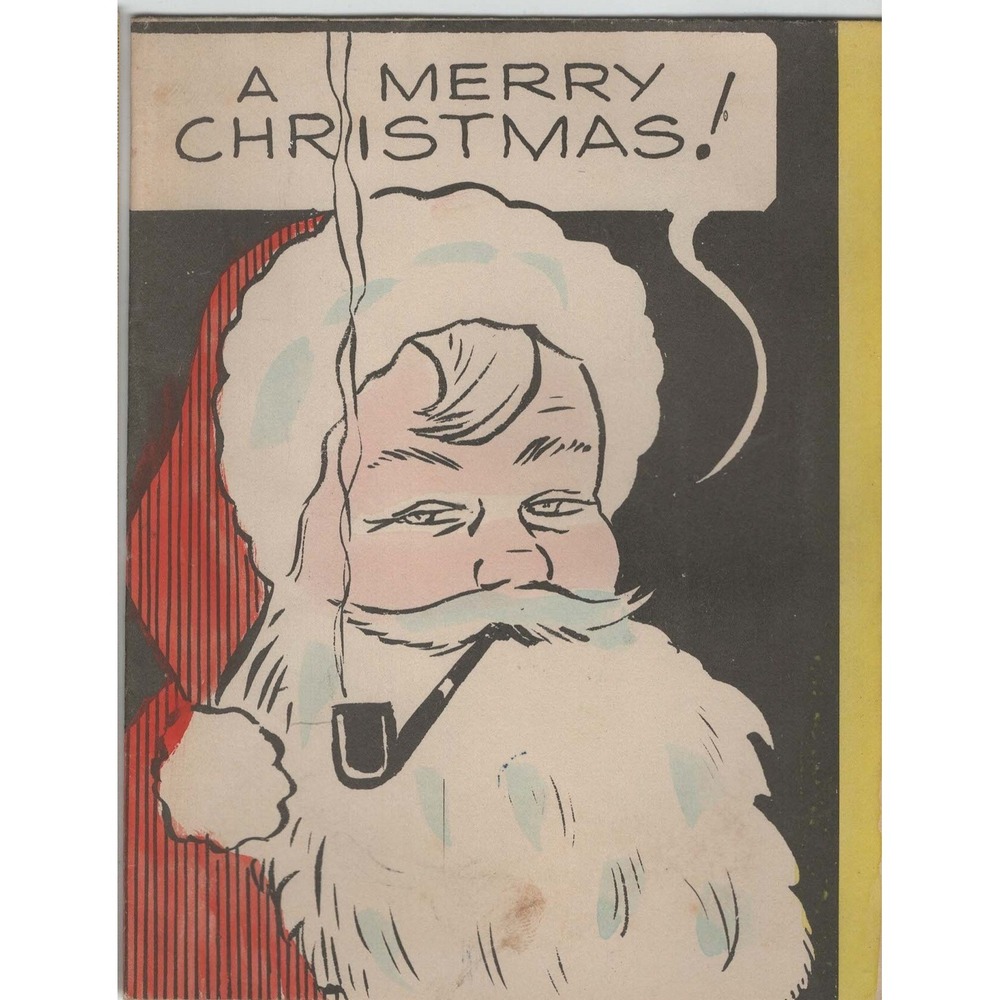 Vtg 1957 Santa Claus Smoking Pipe Christmas Greeting Card Mid-Century 5.6x4.3 - Picture 1 of 2